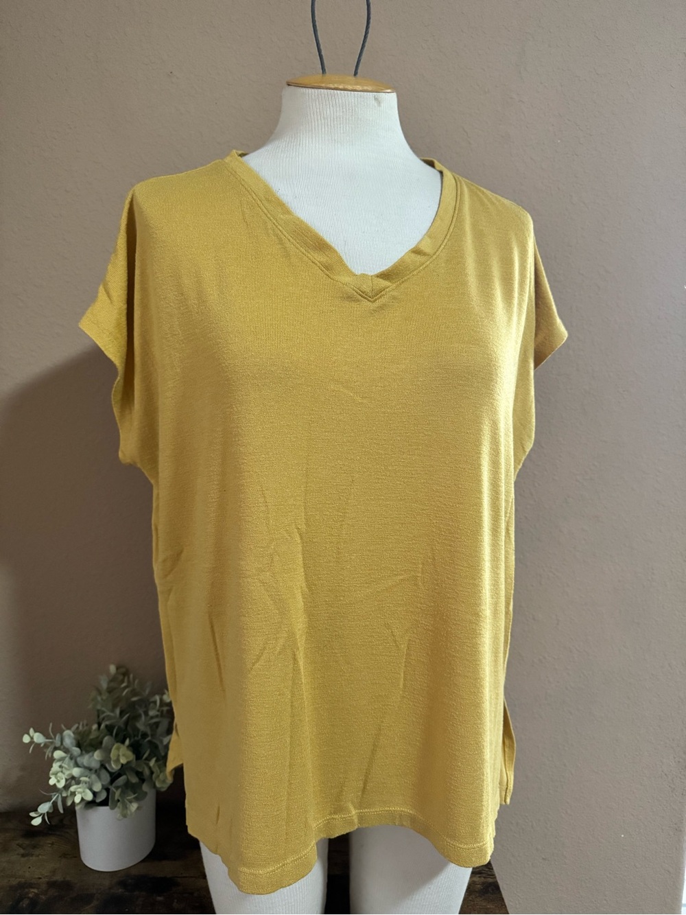 Orvis Mustard Short-Sleeve V-Neck Top